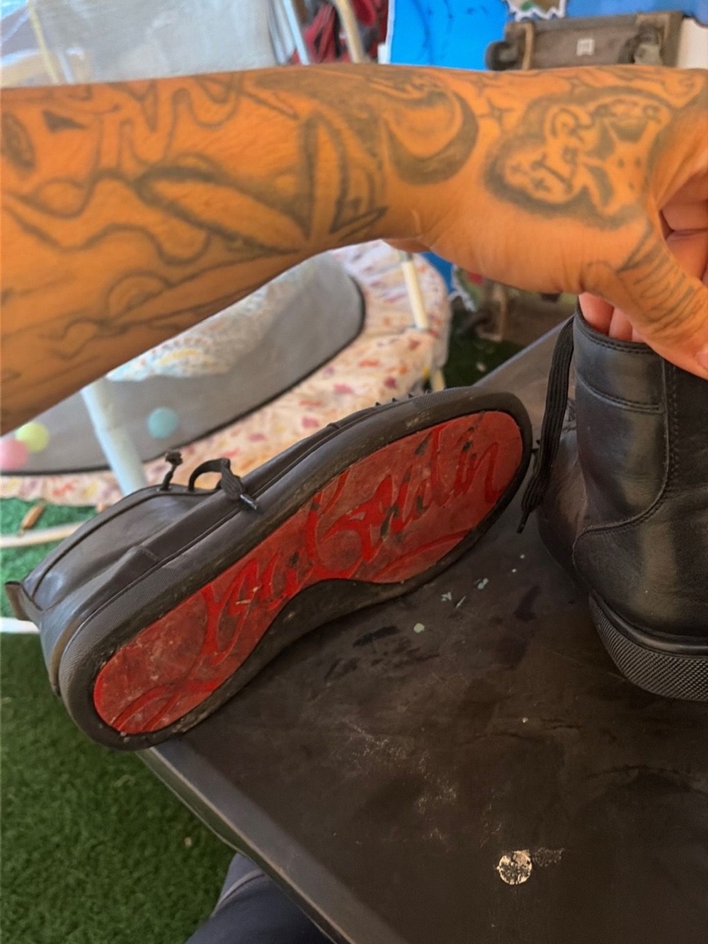 Christian Louboutin Men’s Black Leather Derby with Signature Red Sole